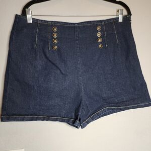 Modcloth Sailor Button Darkwash Denim Jean Shorts Size XL